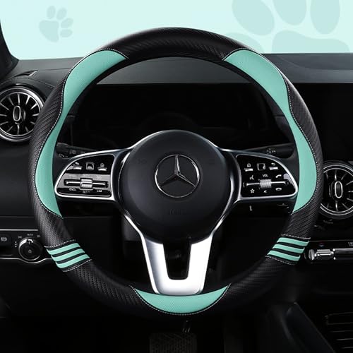 HighnessHwoo Car Steering Wheel Covers for Women Padded Carbon Fiber PU Leather Cute Auto Interior Accessories for Vehicle, Sedan, Universal, Anti Slip, Green, Standard Size, 14.75-15.15in - color: Green+Black, size: Standard Size[14.75-15.15"](37.5-38.5c