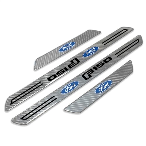 iPick Image for Ford F-150 2015 up Silver Real Carbon Fiber 4 Pcs Universal Door Sill Step Protector Guard Decal Plates - Official Licensed - color: Silver