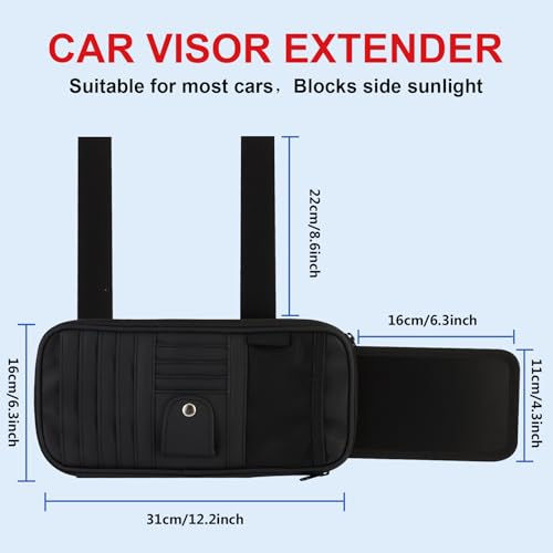 Car Sun Visor Organizer with Extendable Sunshade,Upgraded Version Multi-Pocket Visor Organizer Storage for Car/SUV/Truck with 13CD Holders,Sunglass Clip, Card Holder,Visor Accessories - style: With extender model-Black