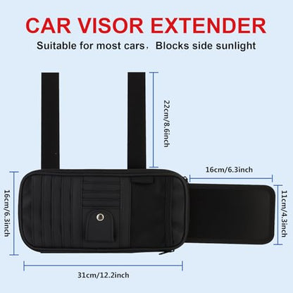 Car Sun Visor Organizer with Extendable Sunshade,Upgraded Version Multi-Pocket Visor Organizer Storage for Car/SUV/Truck with 13CD Holders,Sunglass Clip, Card Holder,Visor Accessories - style: With extender model-Black