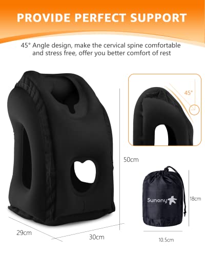Sunany Travel Pillow, Inflatable Neck Pillow Used for Airplanes/Cars/Buses/Trains/Office Napping with Eye Mask/Earplugs (Balck) - color: Black