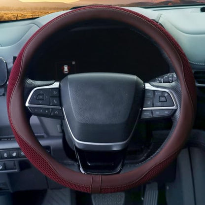 ZHOL Steering Wheel Cover,Premium Microfiber Leather,Non-Slip Breathable and Sweat-Resistant,Universal 15 Inch Steering Wheel Cover for Men and Women(Red) - color: Red