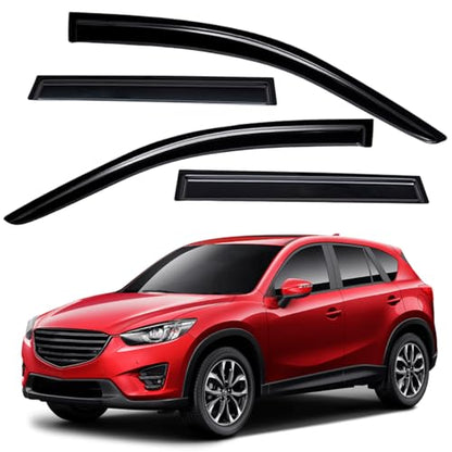 Lightronic Extra Durable Outside-Mount Auto Vent Window Visor, Fits 2013-2016 Mazda CX-5, UV Protection Rain Guard, Original Wind Deflector, No-Drill Easy Install, Dark Smoke, 4-Pcs