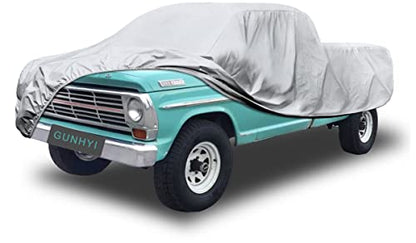 GUNHYI Pickup Truck Cover Waterproof All Weather, 6 Layer Full Size Cover Universal Fit Chevy S10/C10, Ford F100, RAM 1500, Silverado 1500, Tacoma Regular Cab Single Cab (Truck, up to 210 inch) - color: Silver, size: Truck M-length Up to 210 Inch