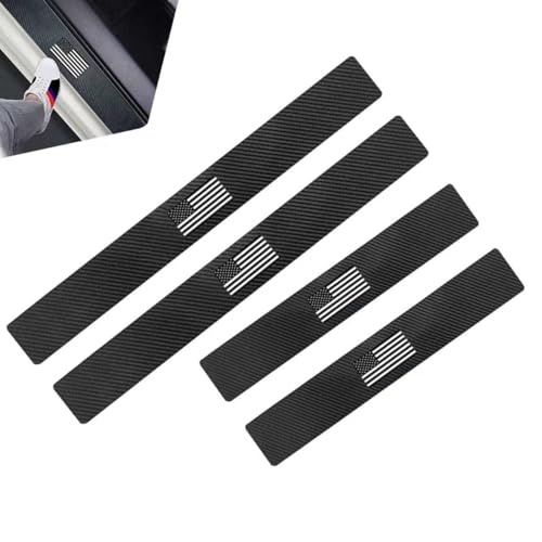 4 PCS Car Door Sill Protector, Carbon Fiber American Flag Threshold Guard Strip, Anti-Scratch & Waterproof Car Door Edge Protection Decals, Universal for Most Sedans, Trucks, SUVs (Black)
