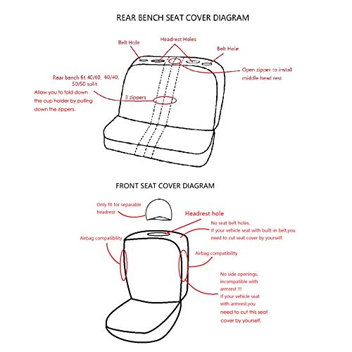 Flying Banner Car Seat Covers Full Set Front Seats and Rear Bench Polyester car seat Protectors Black Gray Purple airbag Compatible Rear Bench Split (Black Mint Green) - color: Black Mint green