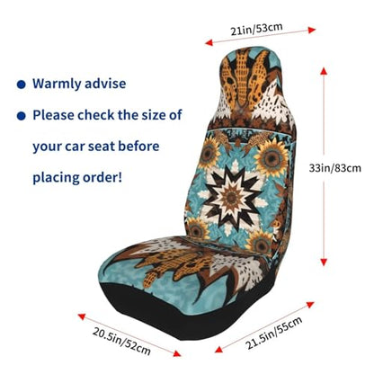 Car Seat Covers for SUV Truck Van Sedans Boho Sunflower Aztec Polyester Fabric Front Bucket Seat Cover Southwest Western Cow Teal Blue Car Accessories, Set of 2pcs - color: BOHO Sunflower