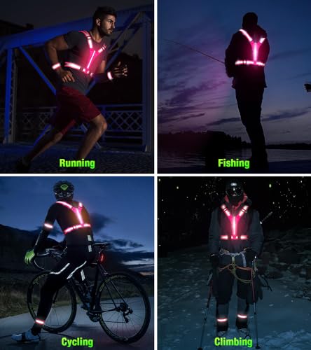 Led Light Up Running Vest Reflective Vest for runners night walking, Rechargeable Reflective Running Vest High Visibility - color: Pink