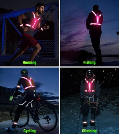 Led Light Up Running Vest Reflective Vest for runners night walking, Rechargeable Reflective Running Vest High Visibility - color: Pink