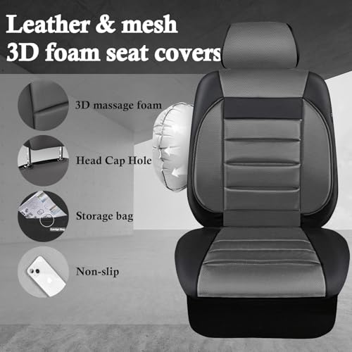 CAR PASS Car Seat Covers Front Seats Only, Universal Fit Automotive Interior Waterproof 3D Foam Back Support Car Seat Covers for Trucks Vans and SUVs Airbag compatible 2 Pieces black gray grey - color: Gray Two Front