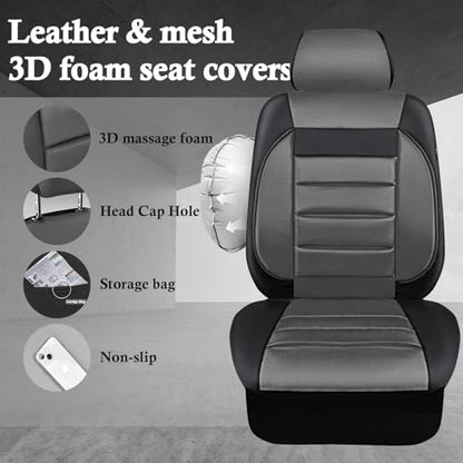 CAR PASS Car Seat Covers Front Seats Only, Universal Fit Automotive Interior Waterproof 3D Foam Back Support Car Seat Covers for Trucks Vans and SUVs Airbag compatible 2 Pieces black gray grey - color: Gray Two Front