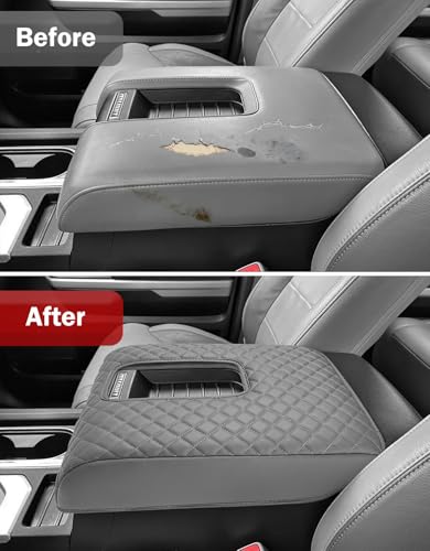 KBH Center Console Armrest Cover for Toyota Tundra 2014-2021, Vinyl Leather Arm Rest Cover for Car, Durable Middle Console Lid Covering, Middle-Cut - size: Toyota Tundra 2014-2021, Gray