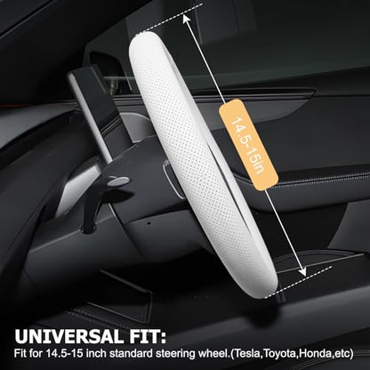 Microfiber Leather Universal 14.5-15 inch Steering Wheel Cover,Easy to Install Non-Slip Breathable Steering Wheel Protector White - color: White
