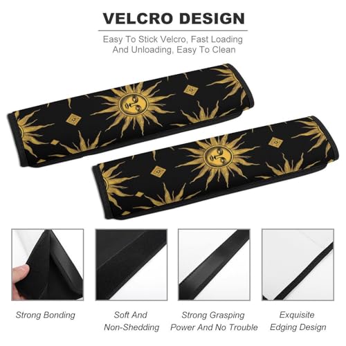 Fashion 2PCS Car Belt Covers, Sun Moon Star Gold Black Protect Your Shoulders Car Safety Seat Belt Strap - color: Color859