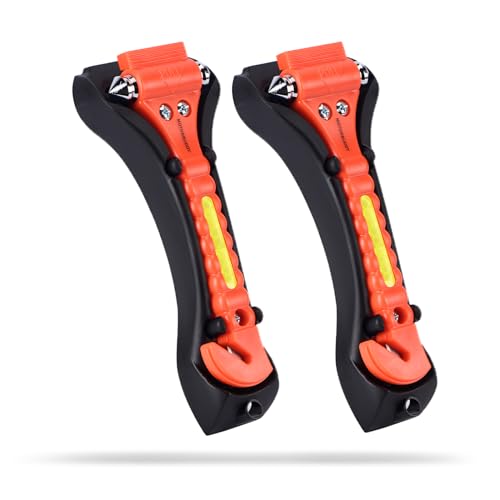MOTORBUDDY 2-Pack Car Safety Hammer Seatbelt Cutter, Auto Emergency Escape Hammer with Window Glass Breaker and Seat Belt Cutter, Escape Tool for Car Accidents - color: Red Orange