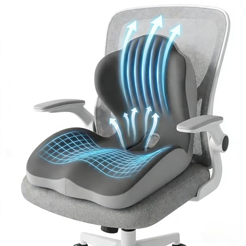 Ergonomic Seat Memory Foam Support Cushion for Back, Car Seat Back Support Cushion for Sciatica Tailbone Pain, Office Desk Chair Car Travel Seat Cushion (Grey) - color: Grey