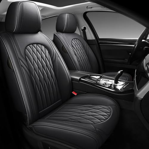 WELLDO Car Seat Covers Front Seats, Leather Seat Covers for Cars, Front Car Seat Protector Waterproof, Non-Slip Car Interior Covers Universal Automotive Seat Covers for Most Vehicle, Black - color: Black, size: Front Pair