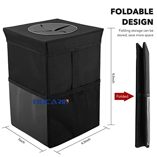 Beicarin Car Trash Can with Lid - Car Trash Bag Hanging with Storage Pockets Collapsible and Portable Car Garbage Bin, Leak-Proof Car Organizer, 1.82 Gallons Multipurpose Trash Bin for Car - size: 1.82 Gal