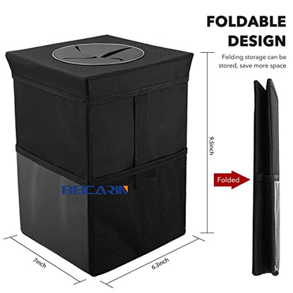 Beicarin Car Trash Can with Lid - Car Trash Bag Hanging with Storage Pockets Collapsible and Portable Car Garbage Bin, Leak-Proof Car Organizer, 1.82 Gallons Multipurpose Trash Bin for Car - size: 1.82 Gal