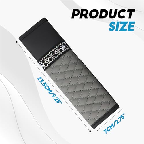 wuyaoyao 2PCS Bling Car Seat Belt Cover Pad, Breathable Leather Seatbelt Covers for Cars, Soft Comfortable Seatbelt Shoulder Strap Covers, Rhinestone Auto Seat Belt Protector Cushion (Gray) - color: Gray