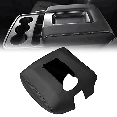 SecosAutoparts Black Leather Center Console Leather Lid Armrest Cover Replacement Gray Stitch Compatible with Chevy Silverado Compatible with GMC Sierra 2014 2015 2016 2017 2018 - color: Black Leather & Gray Stitch