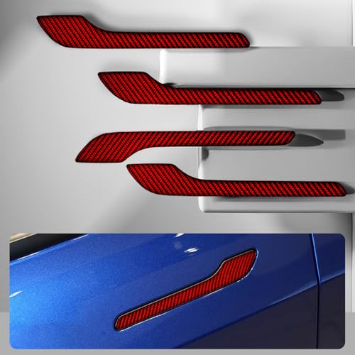 Genuine Carbon Fibre Exterior Door Handle Protector, Suitable for All Tesla Model 3/Model Y (Red) - color: Carbon fiber(Red)