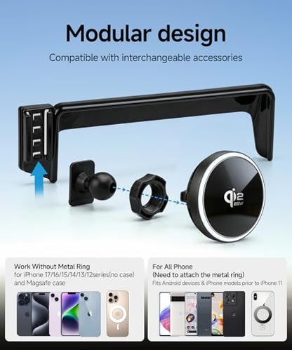 Qi2.2 Max 25W Fast Wireless Car Charger Phone Holder for 2019-2022 BMW 3 Series /2021-2023 4 Series/2022-2024 2 Series 10.25-Inch Screen, Magnetic Phone Mount Compatible with MagSafe