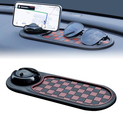 Universal Anti-Slip Car Dashboard Mat with 360° Rotating Phone Holder – Multi-Functional Organizer Pad for Phones, Sunglasses, Keys, and Daily Essentials (Brown Black) - color: Brown Black