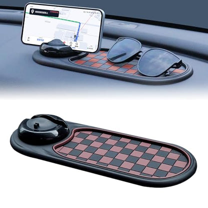 Universal Anti-Slip Car Dashboard Mat with 360° Rotating Phone Holder – Multi-Functional Organizer Pad for Phones, Sunglasses, Keys, and Daily Essentials (Brown Black) - color: Brown Black