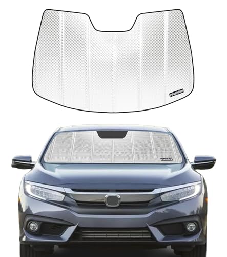 Pigenius Windshield Sun Shade for Honda Civic 2016-2018. Reflective Aluminum Film Front Window Sunshade - BLAZBLOCK - color: Classic Shiny Silver, size: 2016-2018 All Body Types