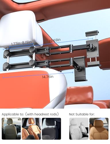 PLDHPRO Car Headrest Tablet Holder for Backseat, 3 in 1 Adjustable Aluminum Alloy Arm Tablet Mount for Back Seat, Road Trip Essentials for Kids for iPad, Galaxy, Fire HD, 5.1''-15.6'' Devices - size: tri-fold