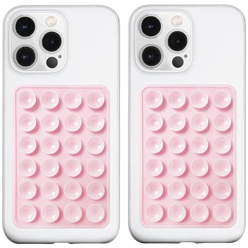 LvShuLiangPin 2 Pack Silicone Suction Phone Case Mount, Silicon Adhesive Phone Grip for Smartphones, Hands-Free Mirror Shower Phone Holder for Selfies, Tiktok Videos (Light Pink) - color: Light Pink