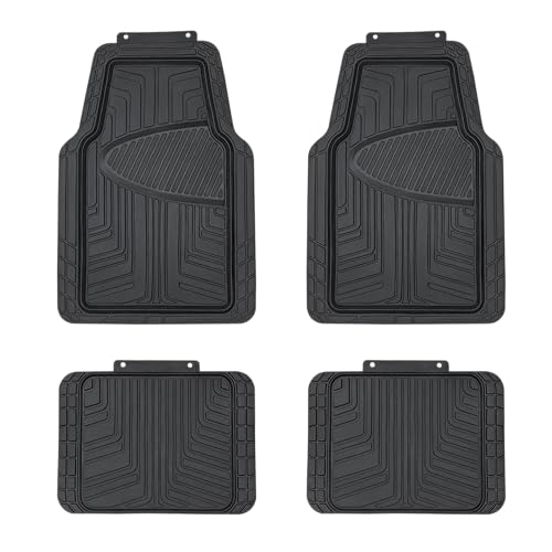 Amazon Basics 4-Piece Premium All-Season Anti-Slip Rubber Floor Mats, All Weather Protection for Cars, SUVs and Trucks, Universal Trim to Fit, Black