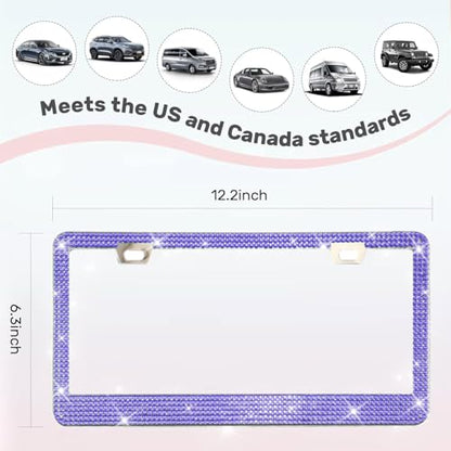 2 Pack License Plate Frames for Women, Sparkly Rhinestone Diamond Car Accessories with Glitter Crystal Caps (Purple (2PCS)) - color: Purple (2PCS)
