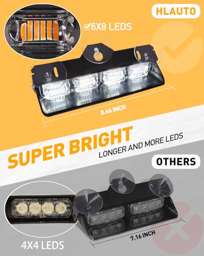 HLauto 2002L Emergency Dash Strobe Lights: White Safety Lights, Flashing Warning Hazard Windshield Visor Traffic Light Bars for Trucks, Construction Vehicles (2x8.5 inch, 48LED) - color: White