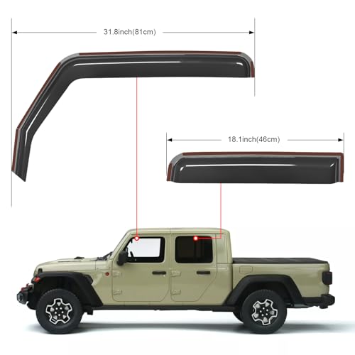Nilight in Channel Rain Guards for Jeep Gladiator 2020 2021 2022 2023 2024 2025 2026 Side Window Deflectors, Vent Window Visors-4PCS - size: Gladiator 2020-2026