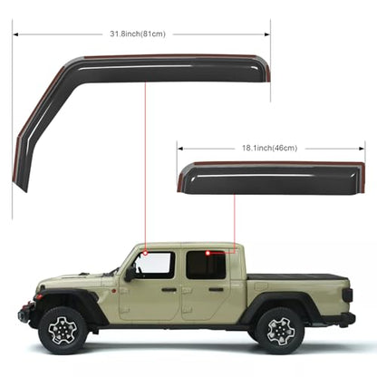 Nilight in Channel Rain Guards for Jeep Gladiator 2020 2021 2022 2023 2024 2025 2026 Side Window Deflectors, Vent Window Visors-4PCS - size: Gladiator 2020-2026