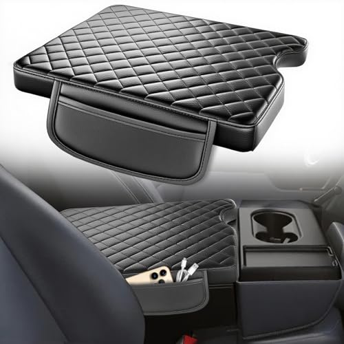 AZEAM Center Console Cover for 2015-2026 Ford F150, 2017-2026 F250 F350 F450 with 40/20/40 Jump Seat, Leather Middle Console Armrest Cover Accessories with 2 Sided Pockets (Jump Seat Only)