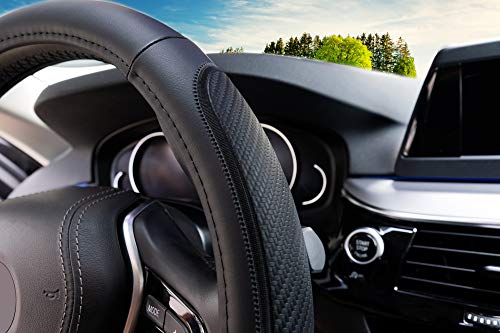 Magnelex Microfiber Leather Steering Wheel Cover – Black. Heat Resistant Anti-Slip Car Wheel Wrap - Compatible with Most Makes and Models of Cars and Trucks with 14.5 to 15 Inch Steering Wheels