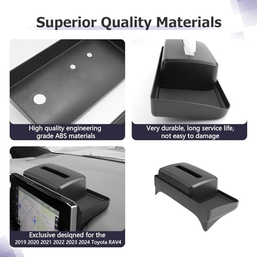 LUWU 2024 RAV 4 Dashboard Storage Tray Compatible with 2019-2022 2023 2024 2025 Toyota RAV 4 Accessories Center Console Display Box Hidden Tray Silicone Organizer Tray w/Tissue Box Behind Screen - color: 2019-2025 RAV 4 Dashboard Box w/Tissue Box
