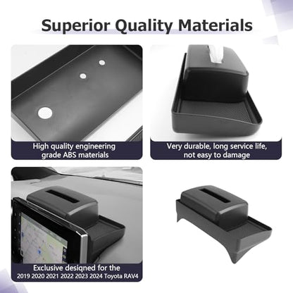 LUWU 2024 RAV 4 Dashboard Storage Tray Compatible with 2019-2022 2023 2024 2025 Toyota RAV 4 Accessories Center Console Display Box Hidden Tray Silicone Organizer Tray w/Tissue Box Behind Screen - color: 2019-2025 RAV 4 Dashboard Box w/Tissue Box