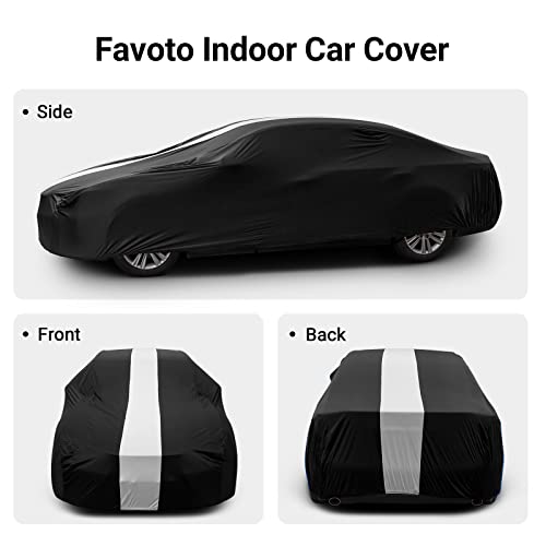 Favoto Dustproof Car Cover Indoor - Sedan Stretch Cover Universal Fit 177-193 Inch Inside Protection Full Car Cover with Storage Bag Breathable Windproof All-Weather Auto Vehicle Cover - color: Black-Upgraded