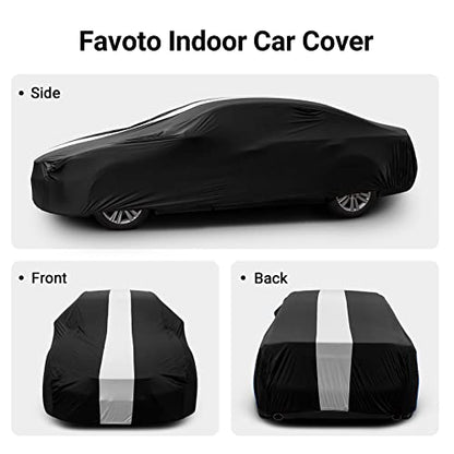 Favoto Dustproof Car Cover Indoor - Sedan Stretch Cover Universal Fit 177-193 Inch Inside Protection Full Car Cover with Storage Bag Breathable Windproof All-Weather Auto Vehicle Cover - color: Black-Upgraded