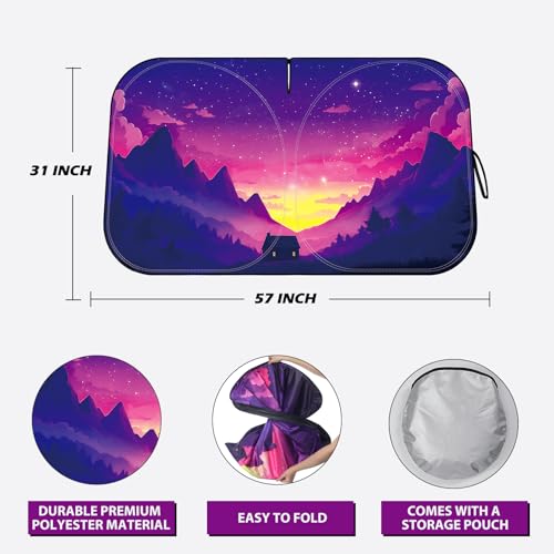Car Windshield Sun Shade - Reflector Sunshade Offers Ultimate Protection for Car Interior, Cool Reflective Sun Blocker Fits Small Sedans, Mini SUVs - color: Purple sunset