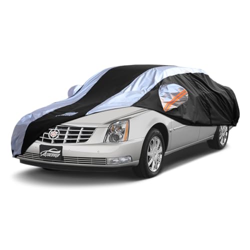 Car Cover Waterproof All Weather with Silver Strip Design, Custom Fit for DTS(2006–2011), XTS(2013-2019), CT6(2016-2020), DTS Accessory with Door Zipper & Windproof Straps - size: Custom Fit Cadillac DTS, XTS, CT6