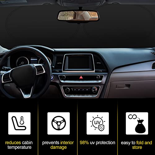 Windshield Sun Shade Foldable Car Front Window Covers for Car Accessories Sun Heat UV Rays Visor Protector Protection for Universal Cars SUV Truck (Solid Black) - style: Solid Black