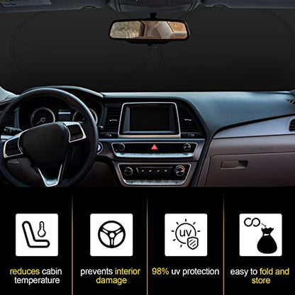 Windshield Sun Shade Foldable Car Front Window Covers for Car Accessories Sun Heat UV Rays Visor Protector Protection for Universal Cars SUV Truck (Solid Black) - style: Solid Black