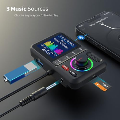 Nulaxy Bluetooth FM Transmitter for Car, Wireless Car Bluetooth V5.0 Adapter with Big Color Screen, Support QC3.0 Fast Charging, Hands-Free Call, MP3 Music Player BASS&TRE Booster, TF Card AUX-KM28 - color: Black