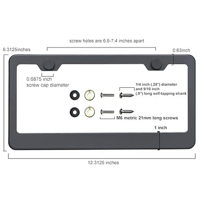T304 Stainless Steel License Plate Frame – 8K Mirror Polish Finish, Rust-Resistant, Slim Design, Universal Fit, Includes Screw Caps, Washers & Stainless Steel Screws (Matte Black) - color: Matte Black