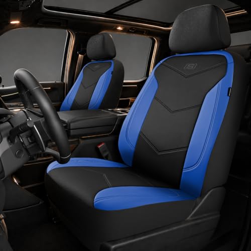 Skechers Memory Foam Seat Covers,Leather Car Seat Covers, Ultimate Comfort & Support Front Seat Covers Airbag Compatible, Automotive Universal Fit Most for SUVs, Vans, Sedans, Cars, Trucks,Blue - color: Black and Blue, size: Two Front Seats